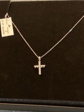 Sterling Silver 16”-18” CZ Cross Necklace NWT Retail $99